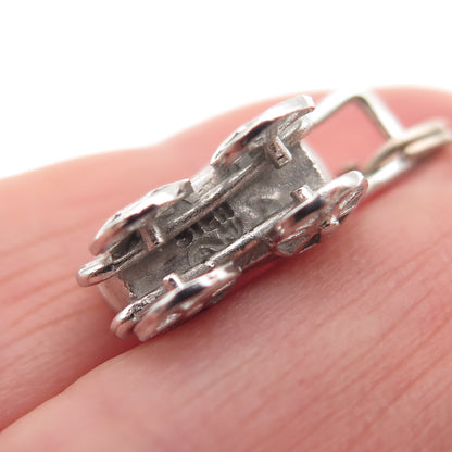925 Sterling Silver Vintage Baby Stroller Oxidized 3D Mini Charm Pendant