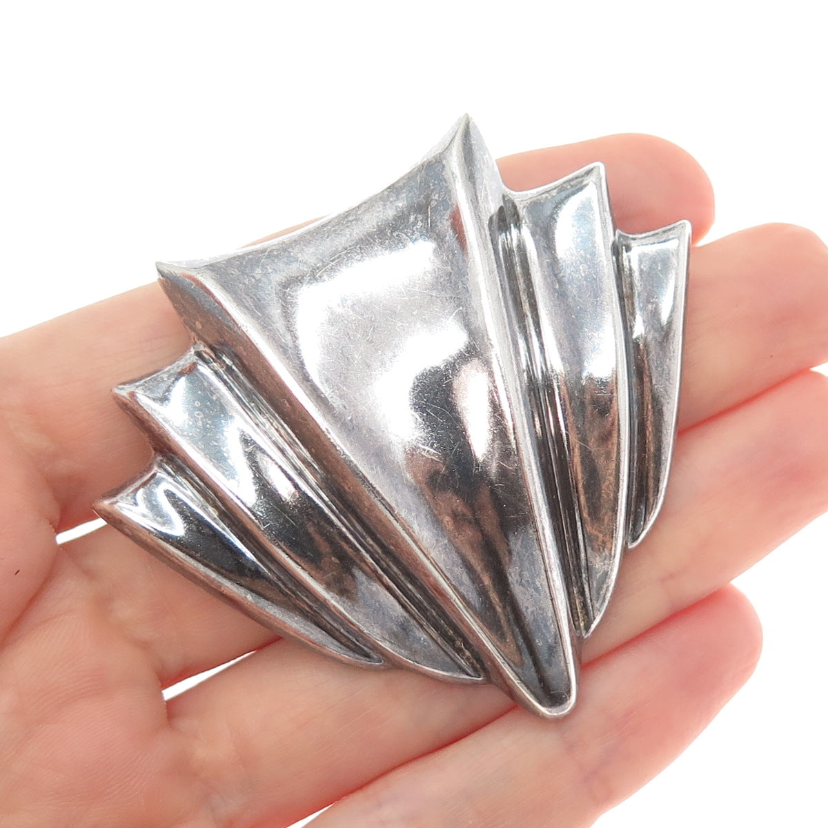 925 Sterling Silver Vintage Mexico Modernist Oxidized Pin Brooch / Pendant
