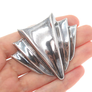 925 Sterling Silver Vintage Mexico Modernist Oxidized Pin Brooch / Pendant
