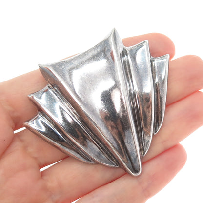 925 Sterling Silver Vintage Mexico Modernist Oxidized Pin Brooch / Pendant