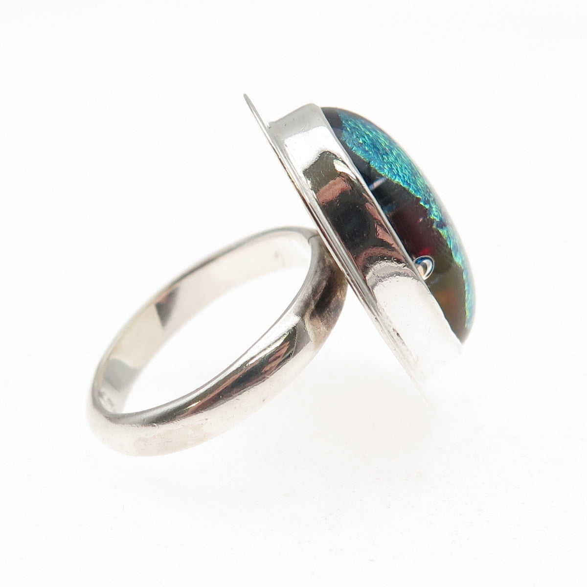 Barbara Sucherman 925 Sterling Silver Vintage Dichroic Glass Ring Size 5.25