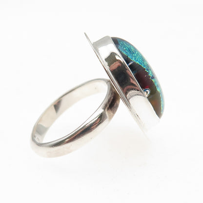 Barbara Sucherman 925 Sterling Silver Vintage Dichroic Glass Ring Size 5.25