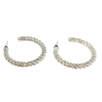 925 Sterling Silver Vintage Twisted Mesh Hoop Earrings