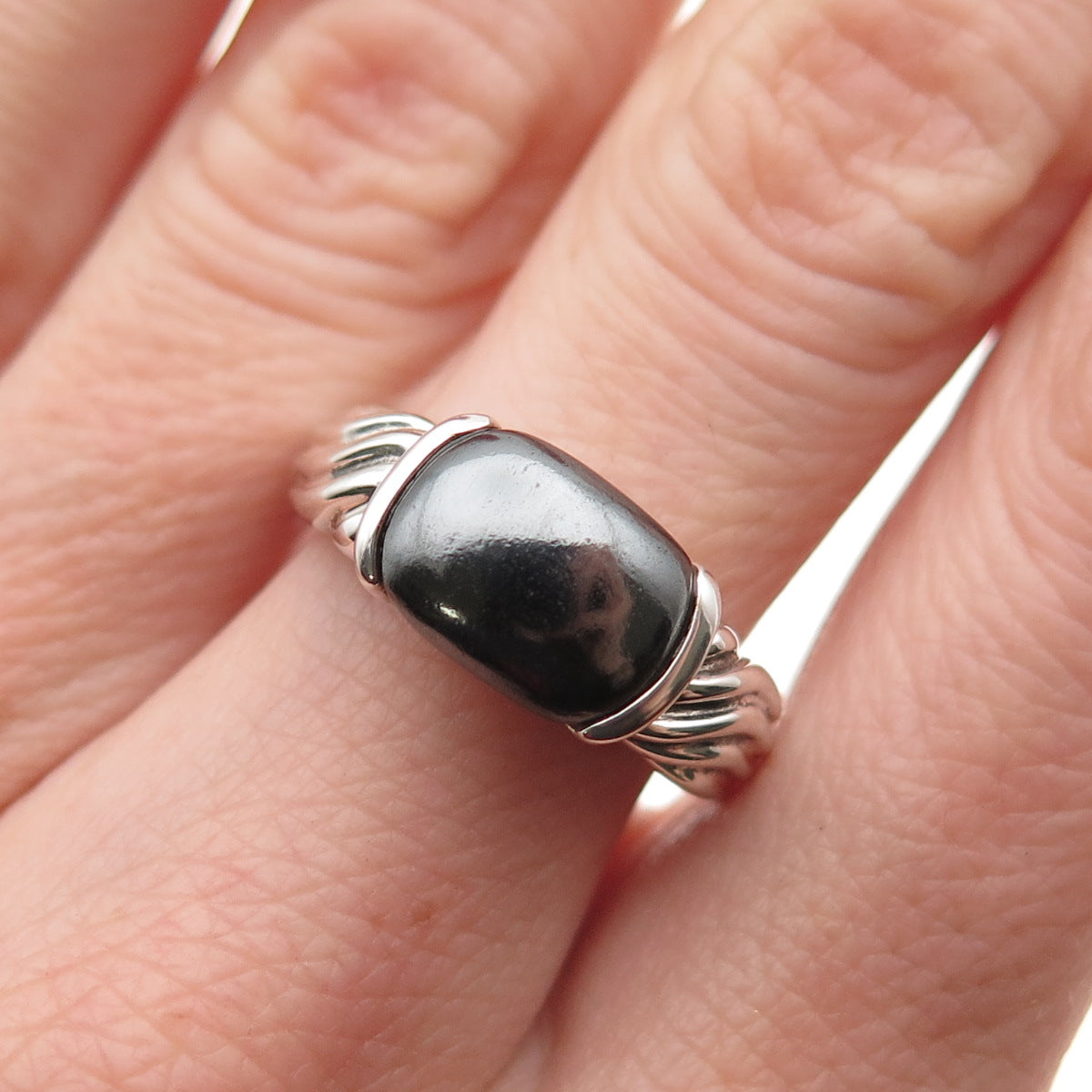 Michelle Albala 925 Sterling Silver Vintage Real Hematite Ring Size 7