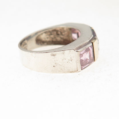 Classique 925 Sterling Silver 14K Gold Vintage White & Pink C Z Ring Size 6.25