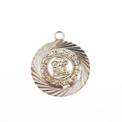 925 Sterling Silver 2-Tone Vintage Aztec Symbol Charm Pendant