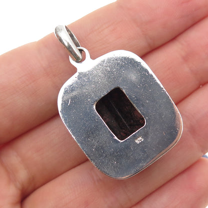 925 Sterling Silver Vintage Real Rutilated Quartz Oxidized Charm Pendant