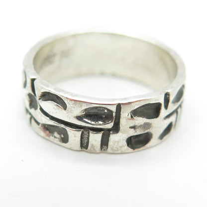 925 Sterling Silver Vintage Tribal Cave Band Ring Size 6.25