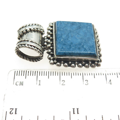925 Sterling Silver Vintage Real Turquoise Granulated Pendant