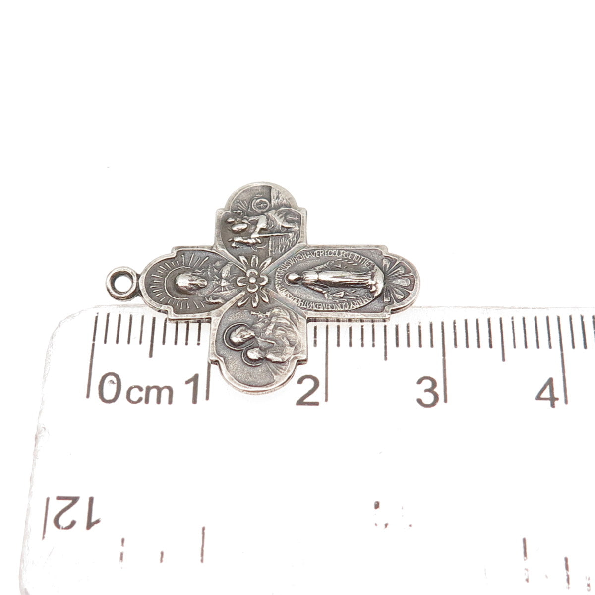 925 Sterling Silver Antique Art Deco 4-Way Cross Catholic Oxidized Pendant