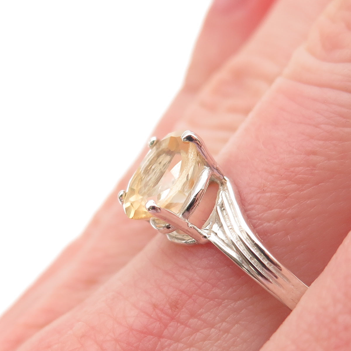 925 Sterling Silver Vintage Real Oval-Cut Citrine Bypass Ring Size 8.75