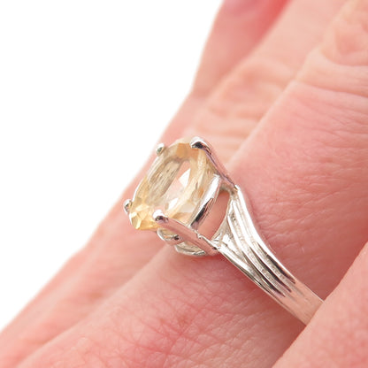 925 Sterling Silver Vintage Real Oval-Cut Citrine Bypass Ring Size 8.75