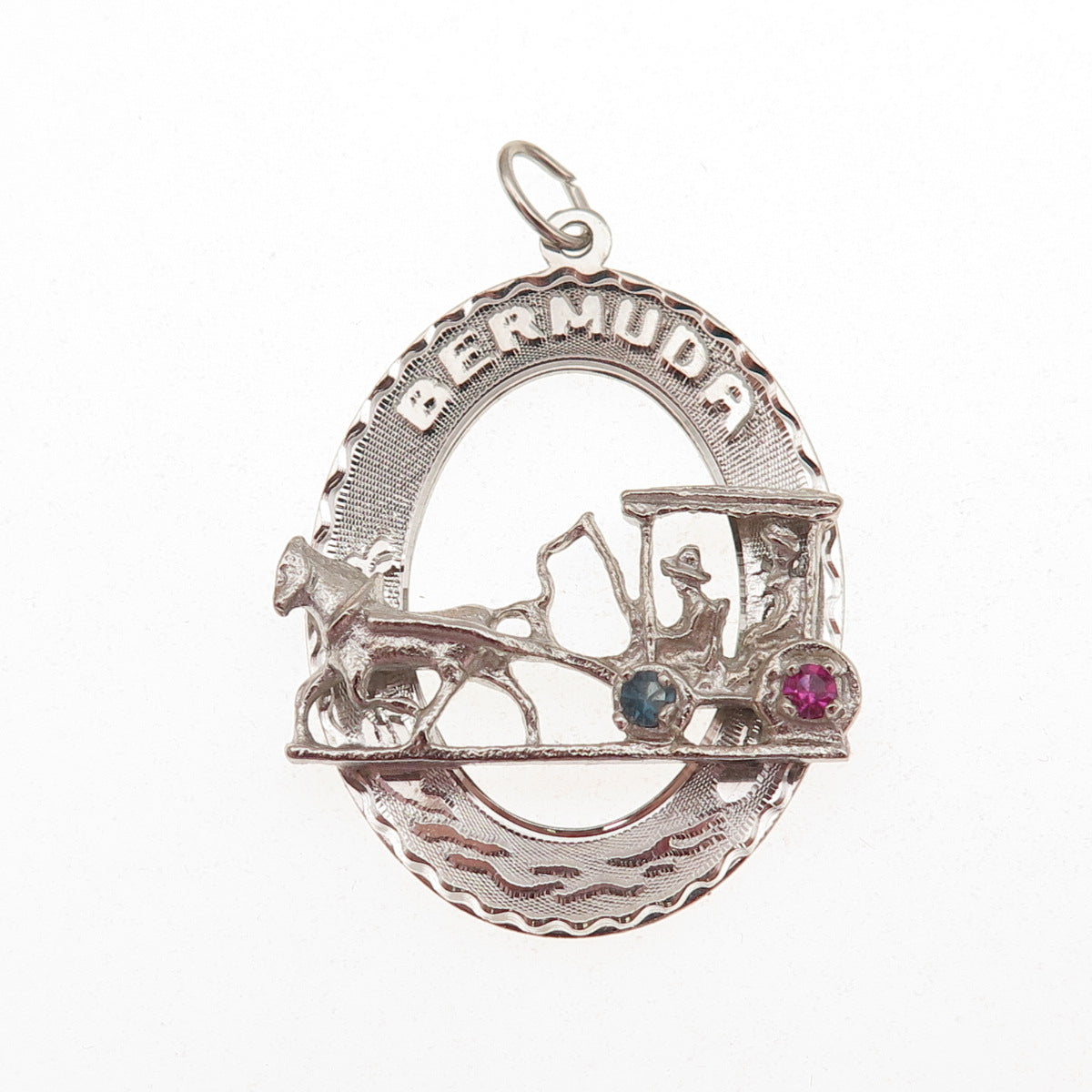 CREA 925 Sterling Silver Vintage Rhinestone Bermuda Carriage Charm Pendant