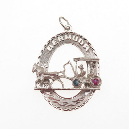 CREA 925 Sterling Silver Vintage Rhinestone Bermuda Carriage Charm Pendant