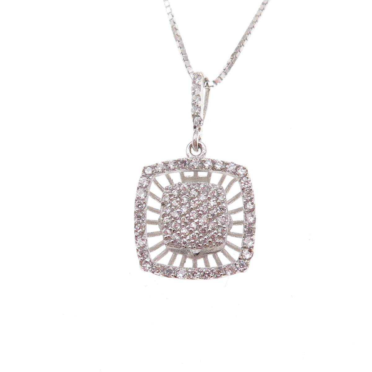 925 Sterling Silver Round-Cut C Z Box Chain Necklace 17-18"