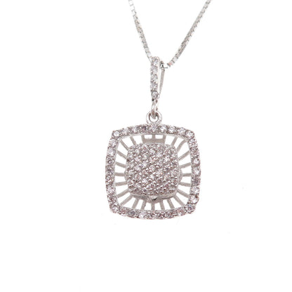 925 Sterling Silver Round-Cut C Z Box Chain Necklace 17-18"