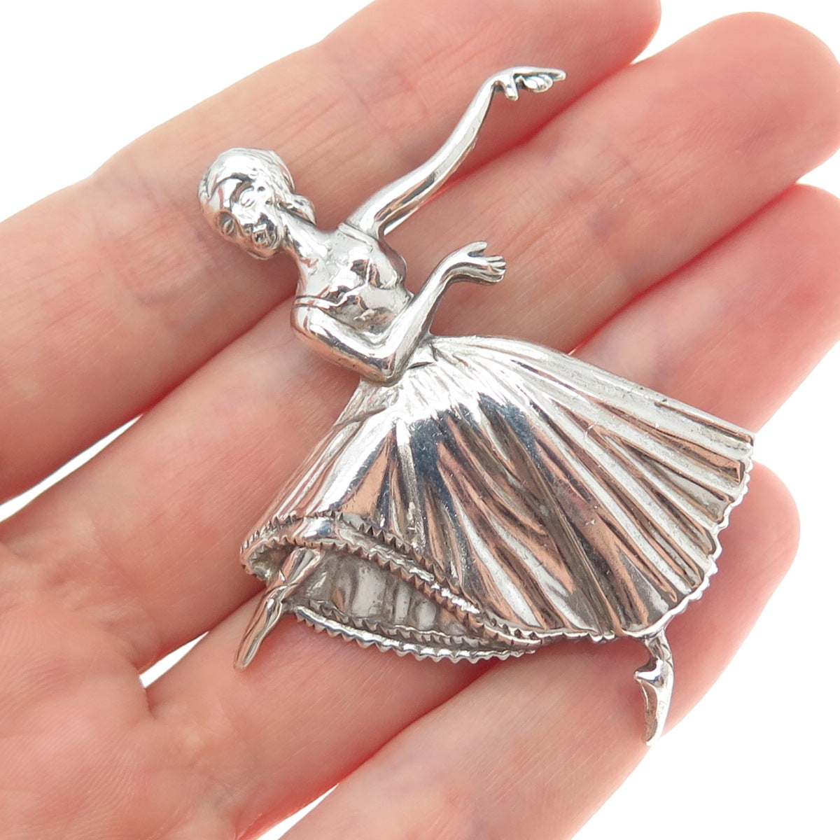 LANG 925 Sterling Silver Antique Art Deco Ballerina Repousse Oxidized Pin Brooch