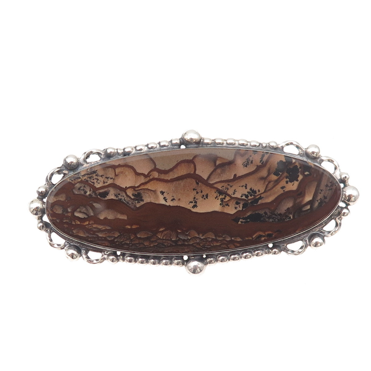 Terner 925 Sterling Silver Vintage Real Picture Jasper Oxidized Pin Brooch