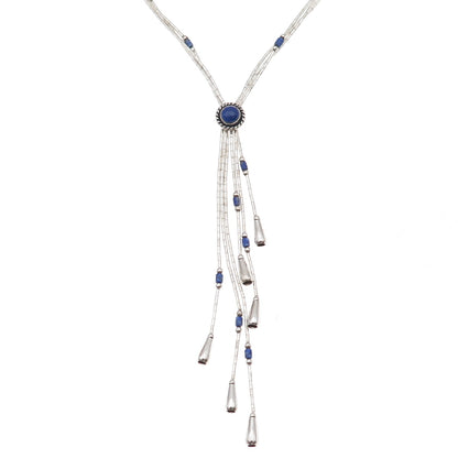 Carolyn Pollack Old Pawn 925 Sterling Vintage Lapis Liquid Chain Necklace 18-20"