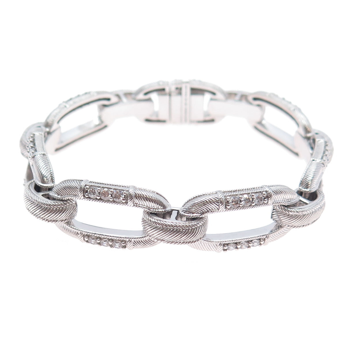 JUDITH RIPKA 925 Sterling Silver Round-Cut C Z Paperclip Link Bracelet 6.5"