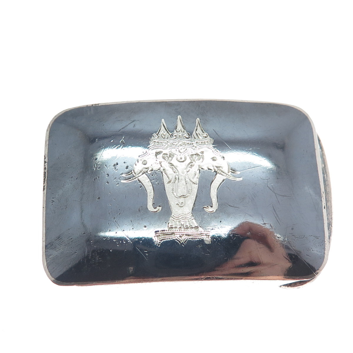 ALEX & CO. 925 Sterling Silver Antique Siam Niello Elephant Belt Buckle