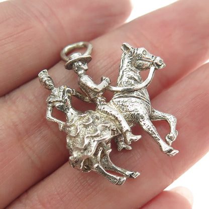 925 Sterling Silver Vintage Man & Women on Horseback Storyteller 3D Pendant