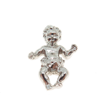 925 Sterling Silver Antique Art Deco Baby Boy Minimalist 3D Charm Pendant