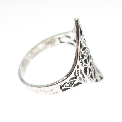 925 Sterling Silver Vintage Flower Oxidized Ring Size 8
