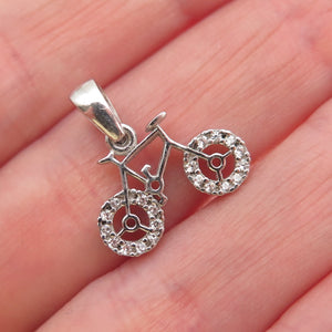925 Sterling Silver Round-Cut C Z Bicycle Mini Charm Pendant