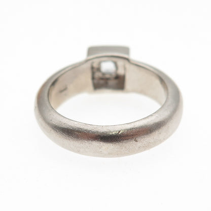 925 Sterling Silver Vintage Real Blue Topaz Modernist Ring Size 7