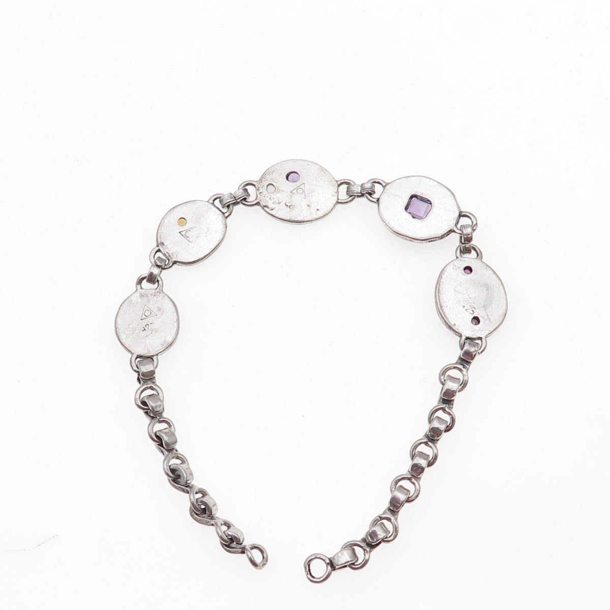 925 Sterling Silver Vintage Real Amethyst & Citrine Bracelet 7" (missing lock)