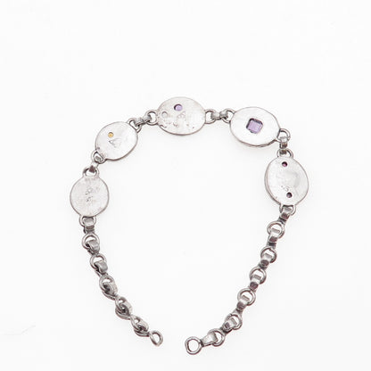 925 Sterling Silver Vintage Real Amethyst & Citrine Bracelet 7" (missing lock)