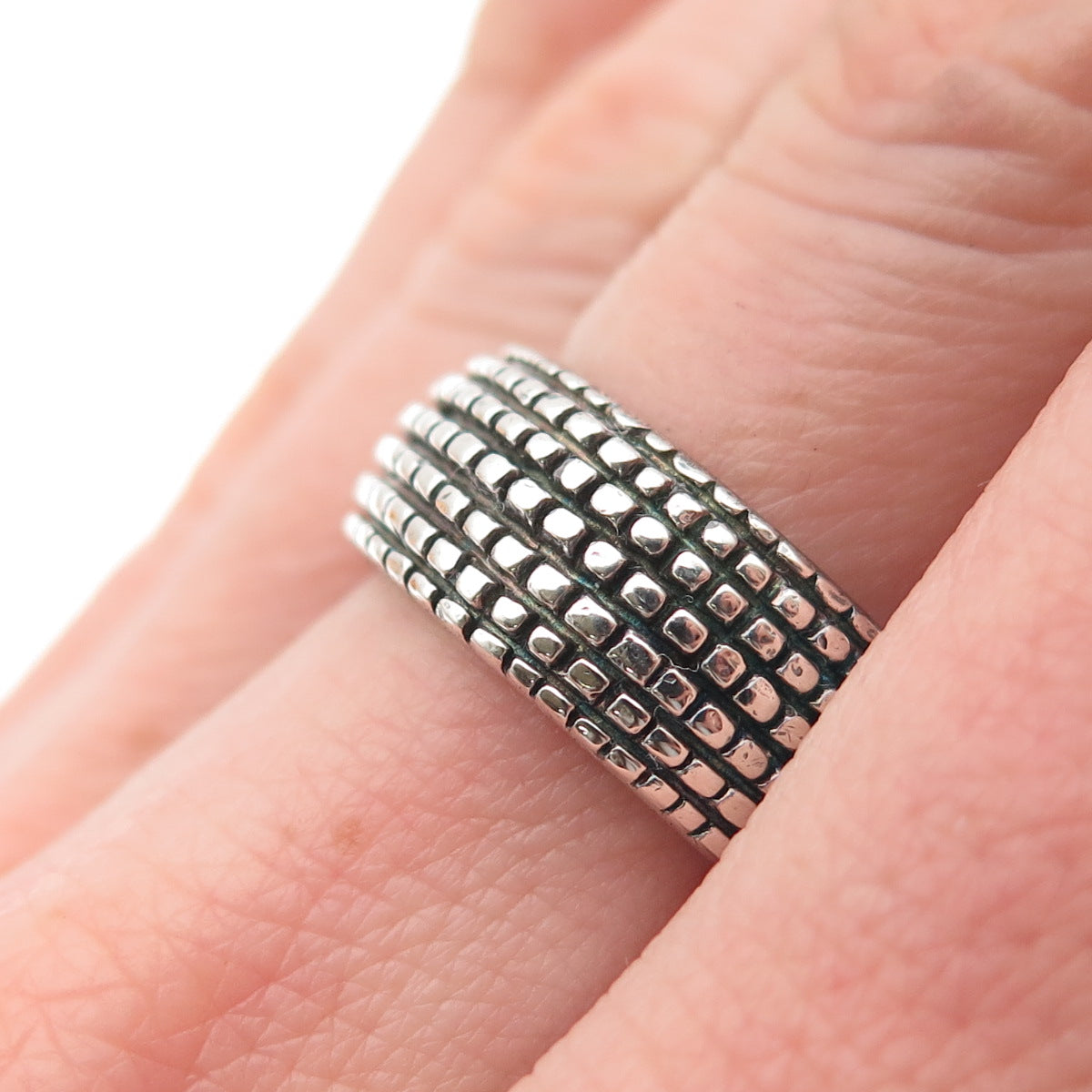 925 Sterling Silver Vintage Modernist Oxidized Band Ring Size 7