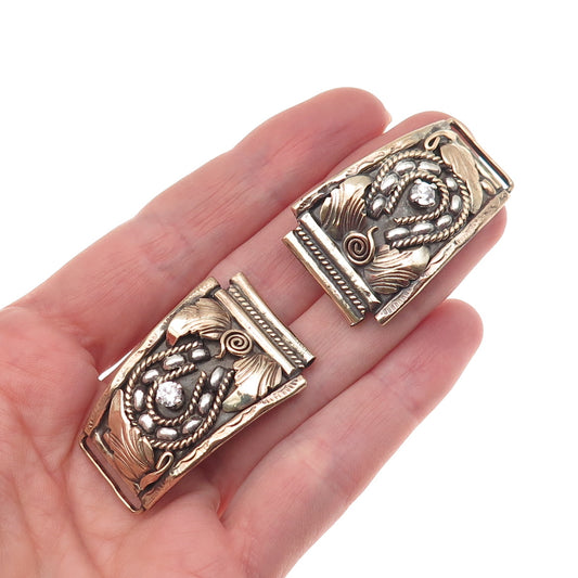 Silver Ray Navajo Old Pawn 925 Sterling 2-Tone Vintage C Z Floral Watch Band