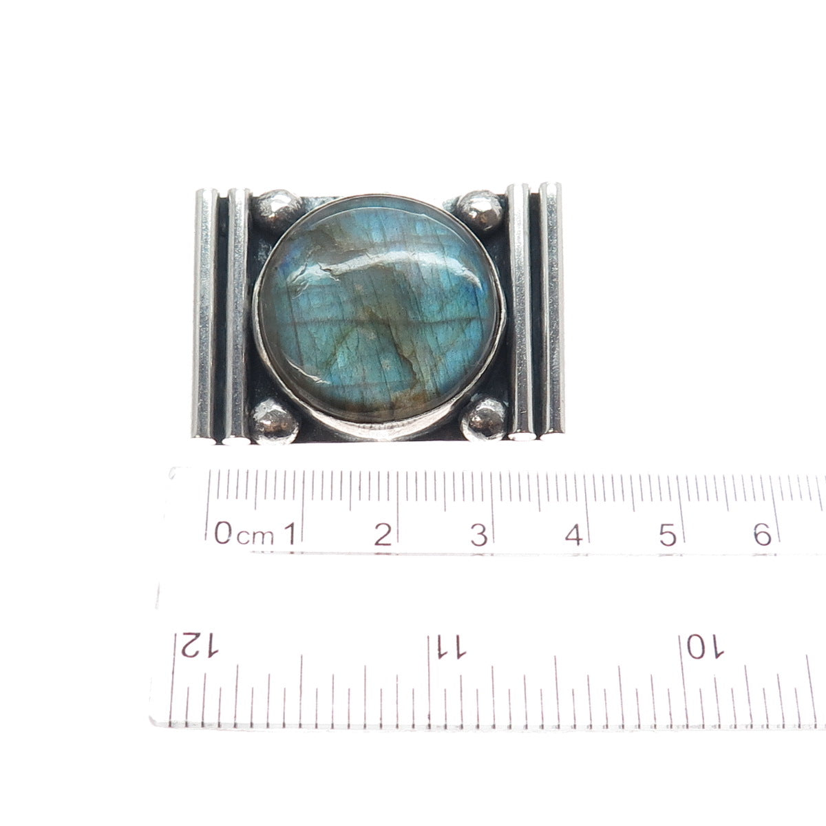 925 Sterling Vintage NLC Australia Real Labradorite Modernist Slide Pendant
