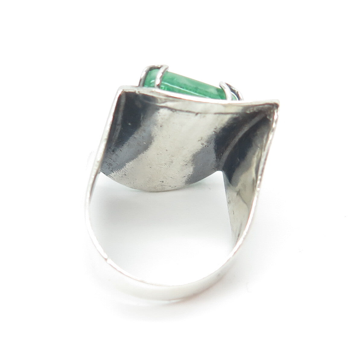 PRIOLI 925 Sterling Silver Green Glass Modernist Ring Size 8