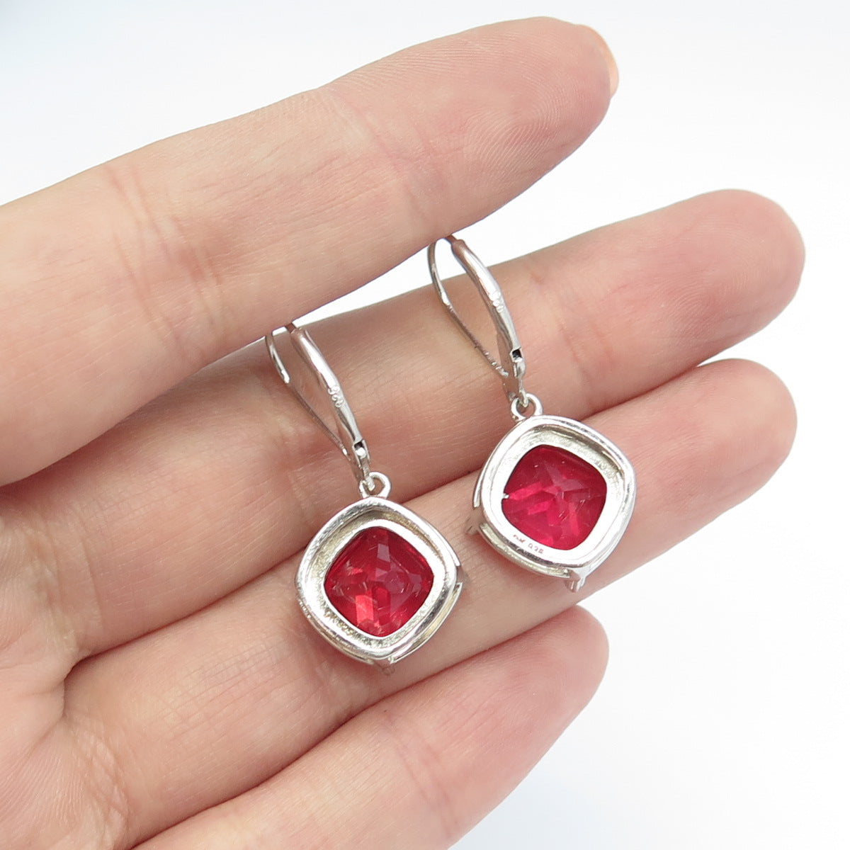 925 Sterling Silver Lab-Created Pink Sapphire Dangling Earrings