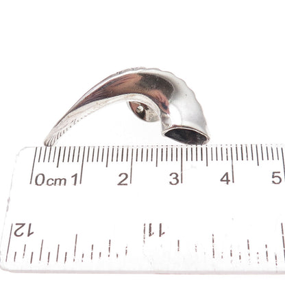 925 Sterling Silver Vintage Horn Oxidized Tie Tack / Lapel Pin