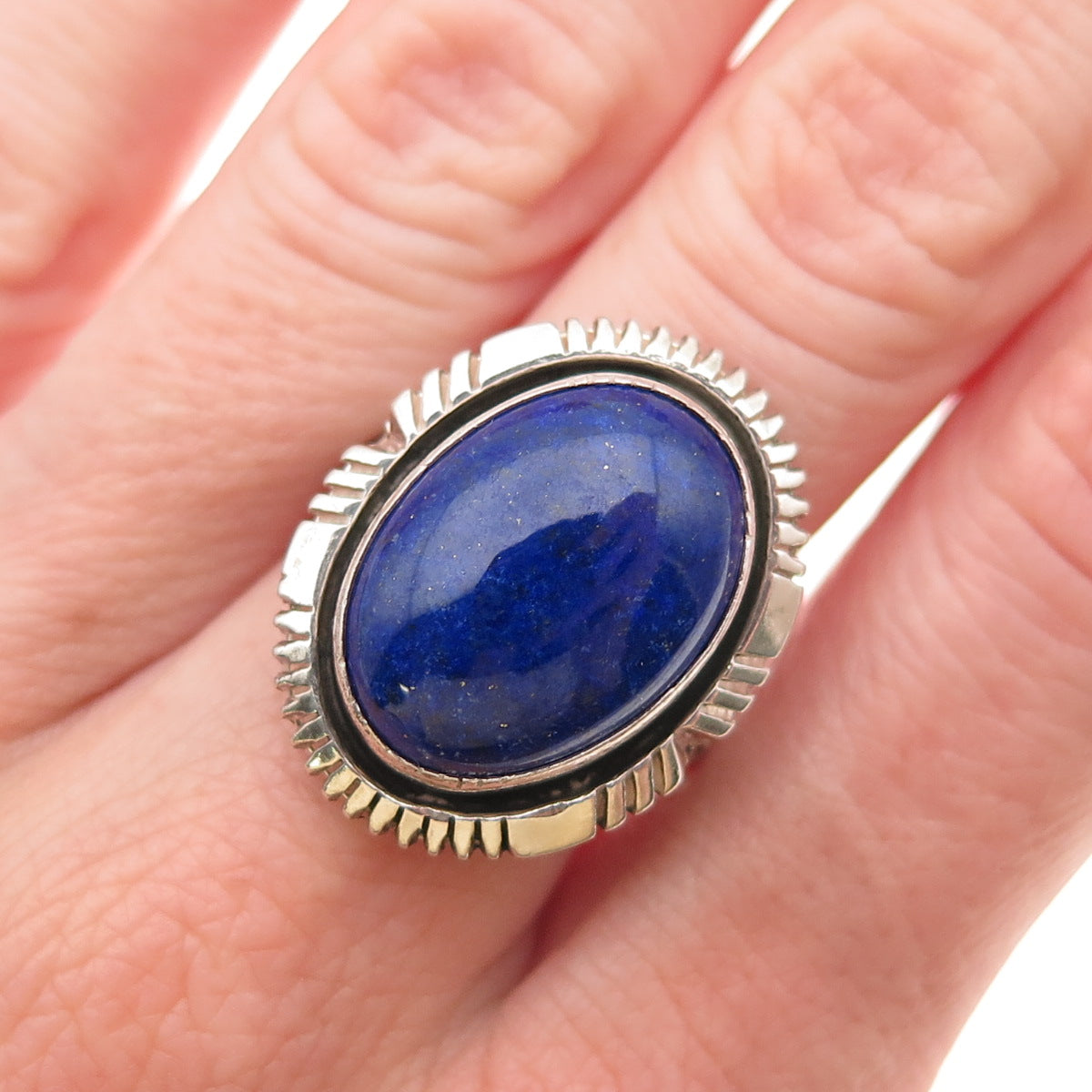 William G. Johnson Navajo Old Pawn Sterling Silver Vintage Lapis Ring Size 7.75