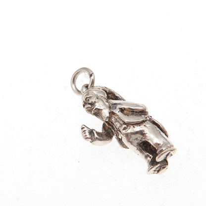 925 Sterling Silver Vintage Garden Gnome Oxidized 3D Charm Pendant