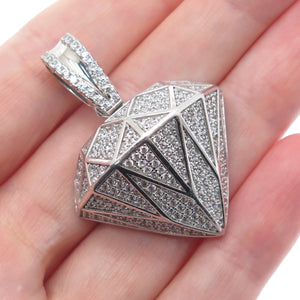 925 Sterling Silver Round-Cut C Z Diamond-Shape Charm Pendant