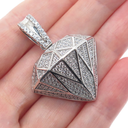925 Sterling Silver Round-Cut C Z Diamond-Shape Charm Pendant