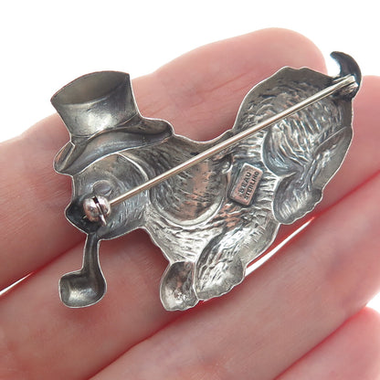 BEAU Sterling Silver Antique Art Deco Sherlock Holmes Dog Oxidized Pin Brooch