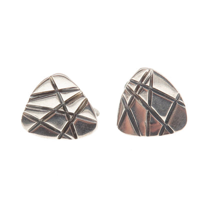 925 Sterling Silver Vintage Modernist Oxidized Screw Back Earrings