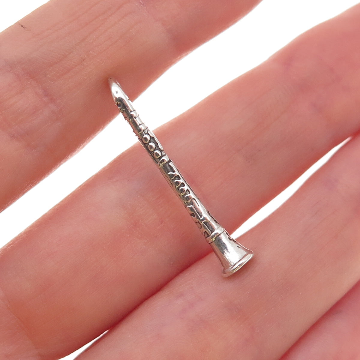 Sunwest 925 Sterling Silver Vintage Clarinet Oxidized 3D Charm Pendant