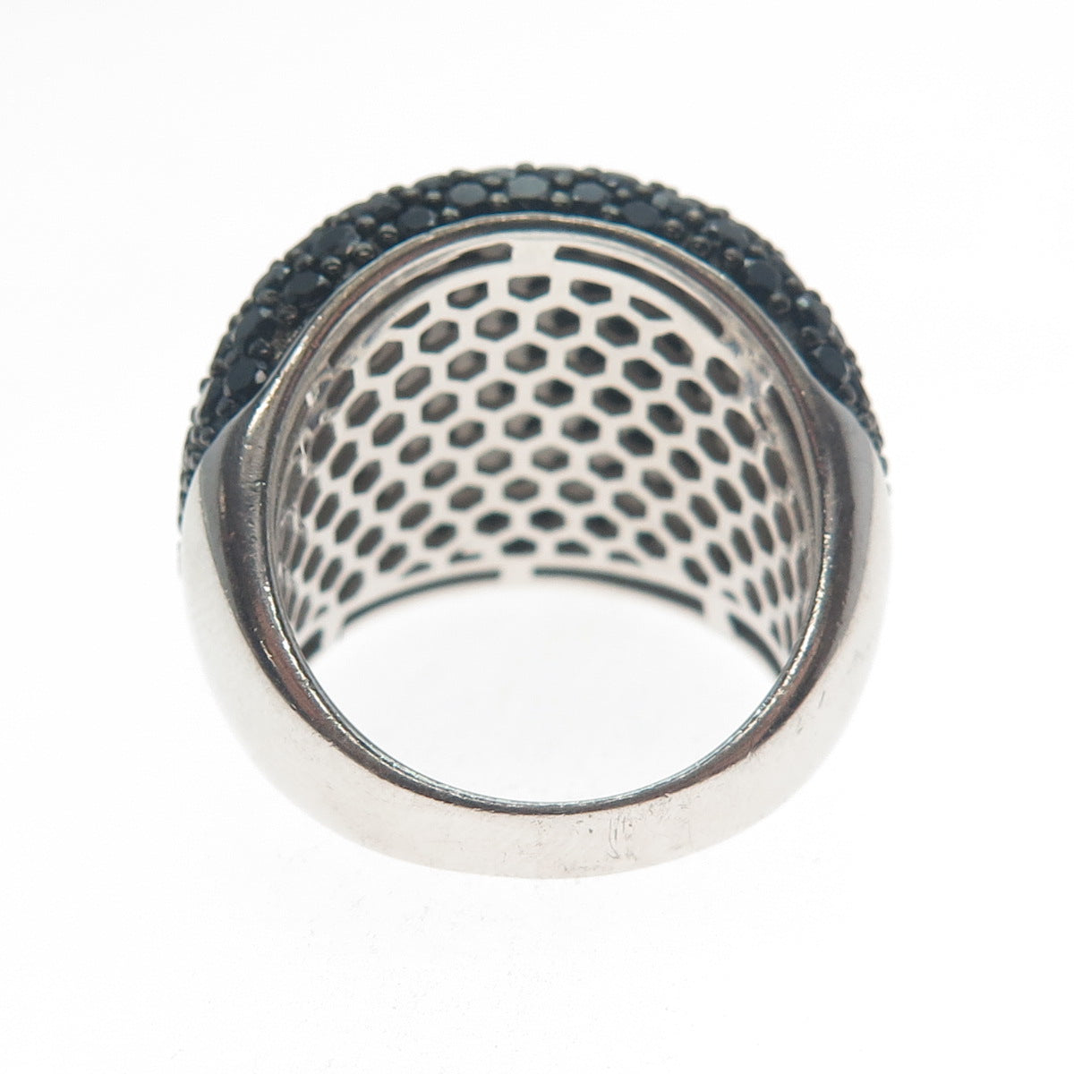 925 Sterling Silver Real Black Spinel Gemstone Cluster Wide Ring Size 7