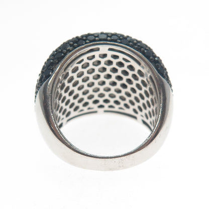 925 Sterling Silver Real Black Spinel Gemstone Cluster Wide Ring Size 7