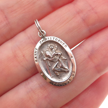 Avanti 925 Sterling Silver Vintage St. Christopher Medal Oxidized Charm Pendant