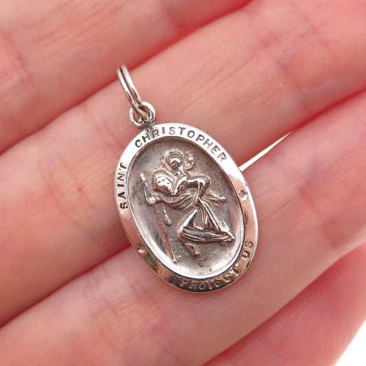 Avanti 925 Sterling Silver Vintage St. Christopher Medal Oxidized Charm Pendant