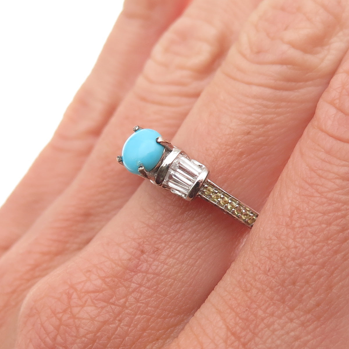 Chuck Clemency 925 Sterling Real Turquoise Yellow & White Topaz Ring Size 6.25